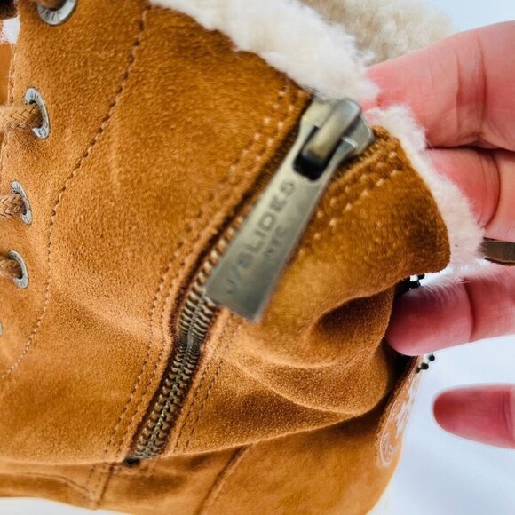 J/Slides Torrie Womens Ankle Boots Size 10 M Suede Faux Fur Lined Brown Tie Zip - Picture 12 of 16